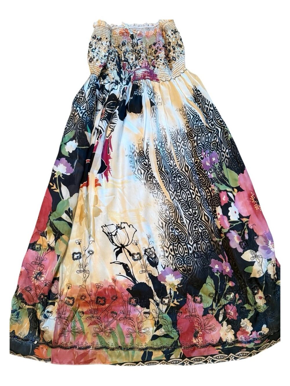 Lapis Strapless Smocked Maxi Dress Printed Floral Boho Fairycore Whimsigoth OS